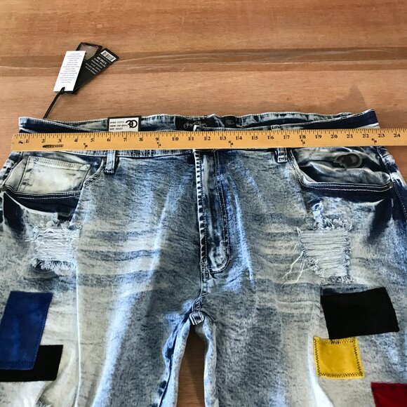 Frost Originals Patchwork Jeans Men 46x33 Blue Mid Rise Distressed Grunge Skater - Picture 12 of 14